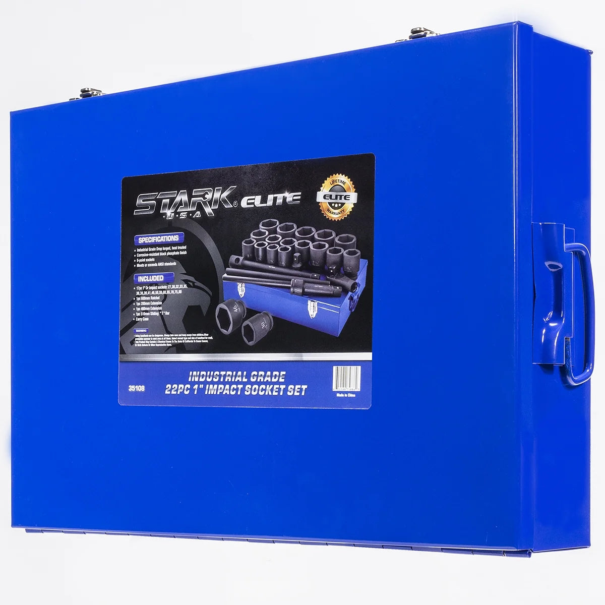 Stark USA 1" Drive 21PC Deep Impact Jumbo Socket Set, 6 Point MM, 27mm - 80mm, CrMo Steel