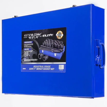 Stark USA 1" Drive 21PC Deep Impact Jumbo Socket Set, 6 Point MM, 27mm - 80mm, CrMo Steel