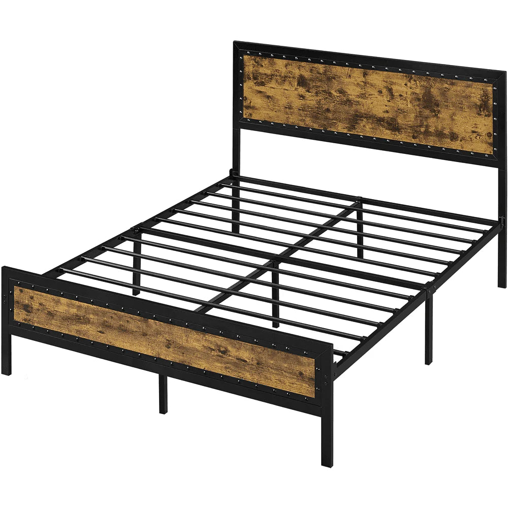 Yaheetech Metal Platform Bed with with Storage, Queen Size, Rustic Brown