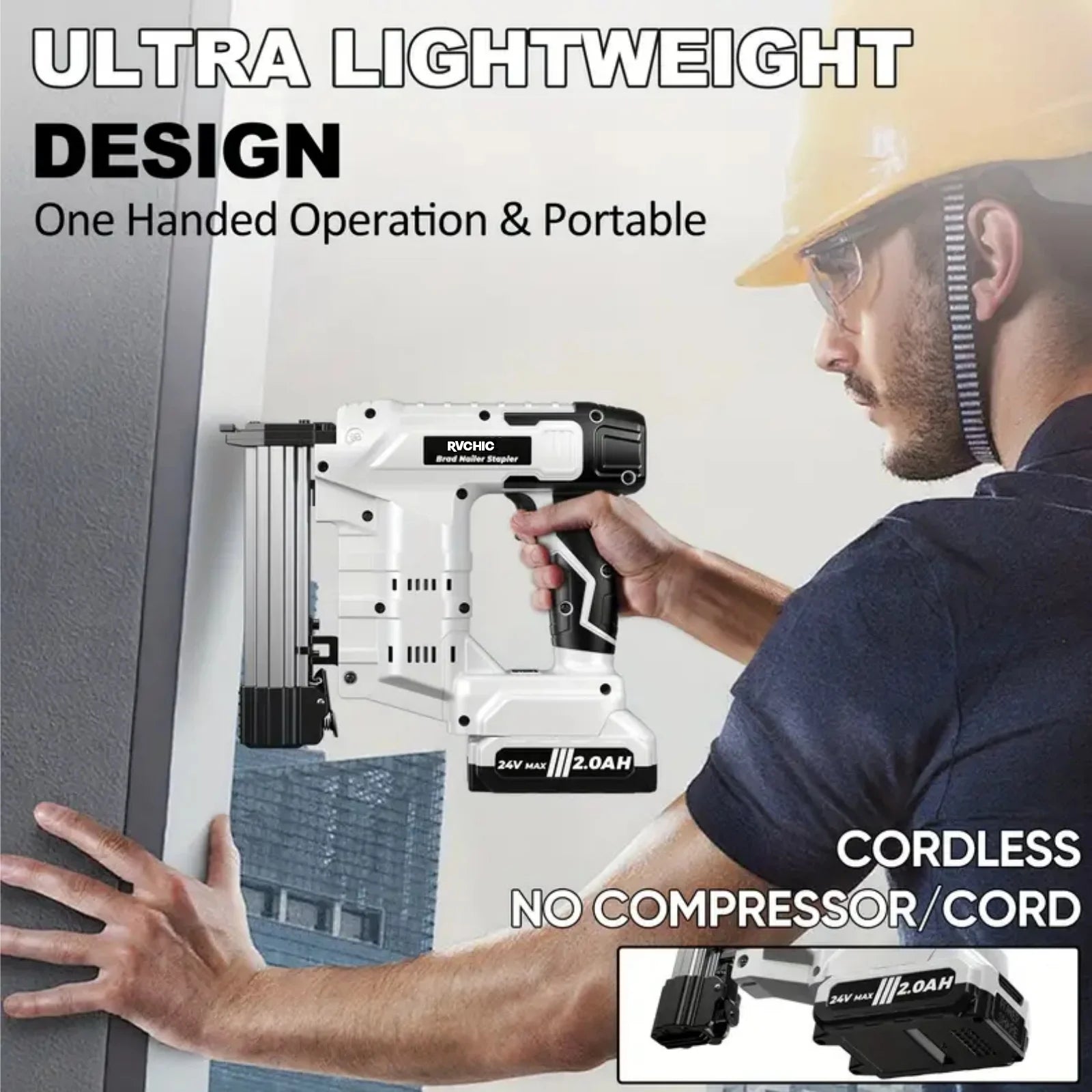 Rvchic 18 Gauge Cordless Brad Nailer,2-in-1 21V Electric Brad Nailer Stapler for Woodworking,Home Improvement,Include 1*2000mAh Battery and 1000pcs Nails