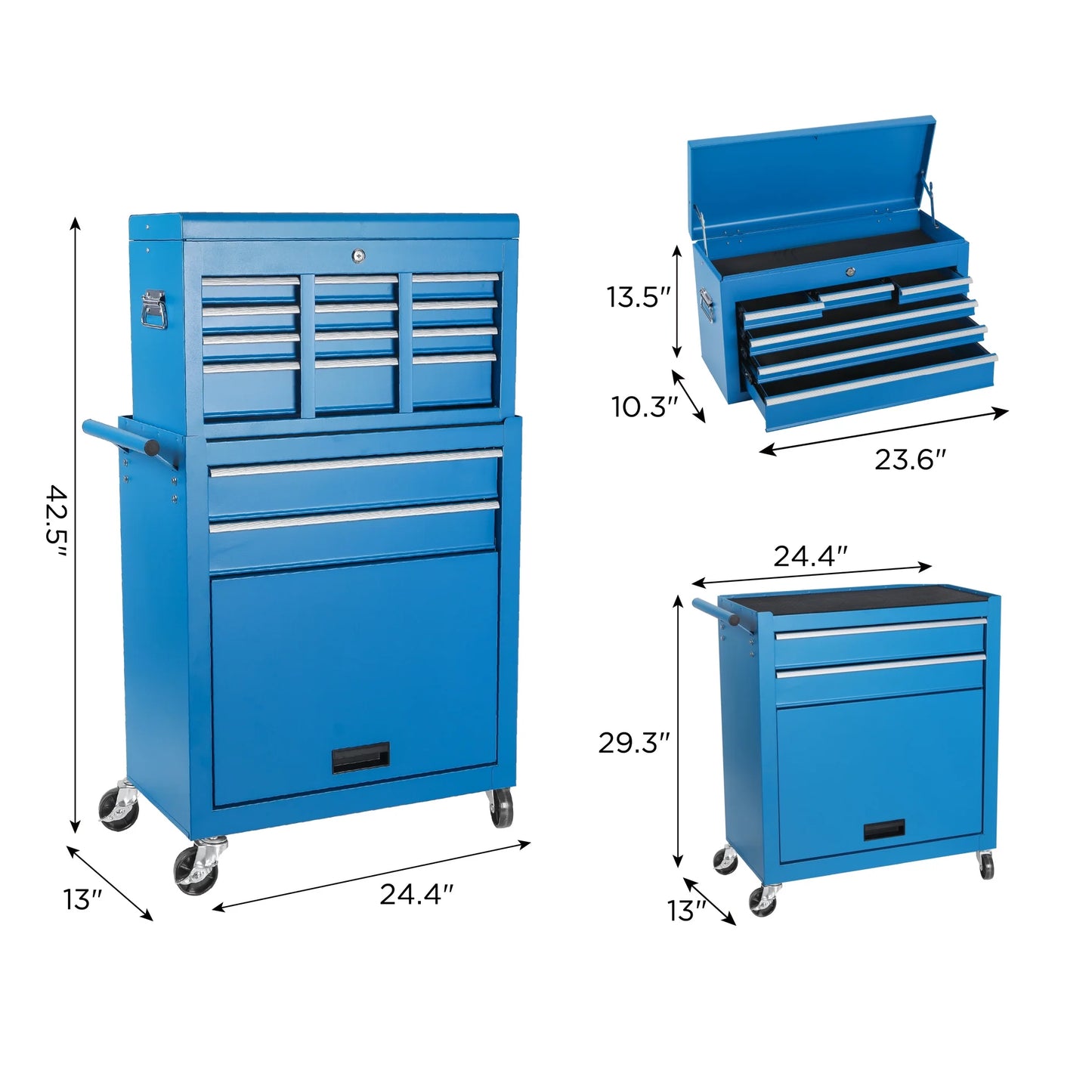 Tool Chest, 8-Drawer Rolling Tool Storage Cabinet with Lockable Wheels, Rolling Tool Chest with 2 in 1 Detachable Top Tool Box, and Locking Mechanism, Metal Tool Cart for Garage, Workshop, Blue