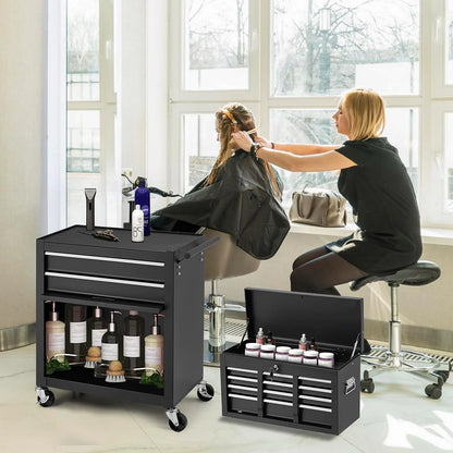 AECOJOY 8-Drawer Rolling Tool Chest, Large Tool Cabinet with Universal Lockable Wheels, Detachable Toolbox Storage for Garage, Repair Shop, Workshop, Black