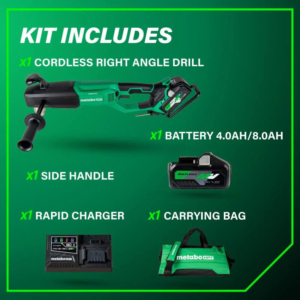 Metabo Hpt 36V Multivolt Cordless 1/2 In High Power Right Angle Drill Kit