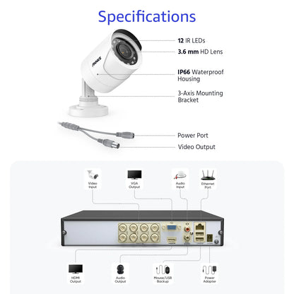 ANNKE 2MP H.265+ Wired Security Camera System, 3K AI 8CH DVR with Human/Vehicle Detection, 4x2MP CCTV Bullet Camera, 100 ft Night Vision, Easy Remote Access, Motion Alert, NO HDD, Surveillance System