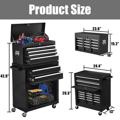 Artbros 8-Drawer Rolling Tool Chest, Large Tool Cabinet with Wheels, Detachable Toolbox Storage for Garage, Repair Shop, Workshop, Black