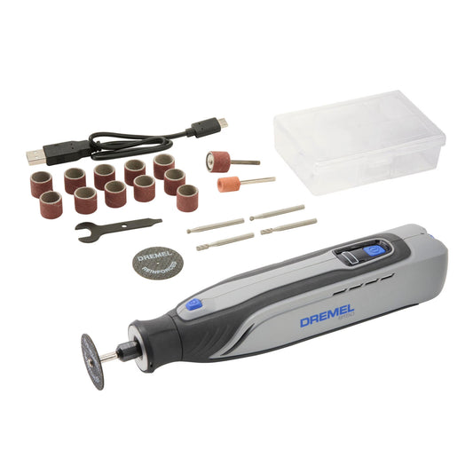 Dremel 8150-N/20 8V-Cordless Variable Speed Rotary Tool, Integrated 2Ah Battery, LED Nose Cap Light, 20 Accessories