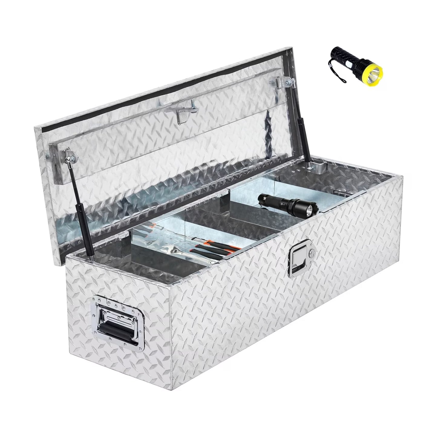 Aluminum Diamond Plate Tool Box 13x13x30 Inch, Heavy Duty Truck Toolbox with Sliding Shelf, Waterproof Truck Storage Organizer Chest for Pick Up Truck RV Trailer with Lock & Keys