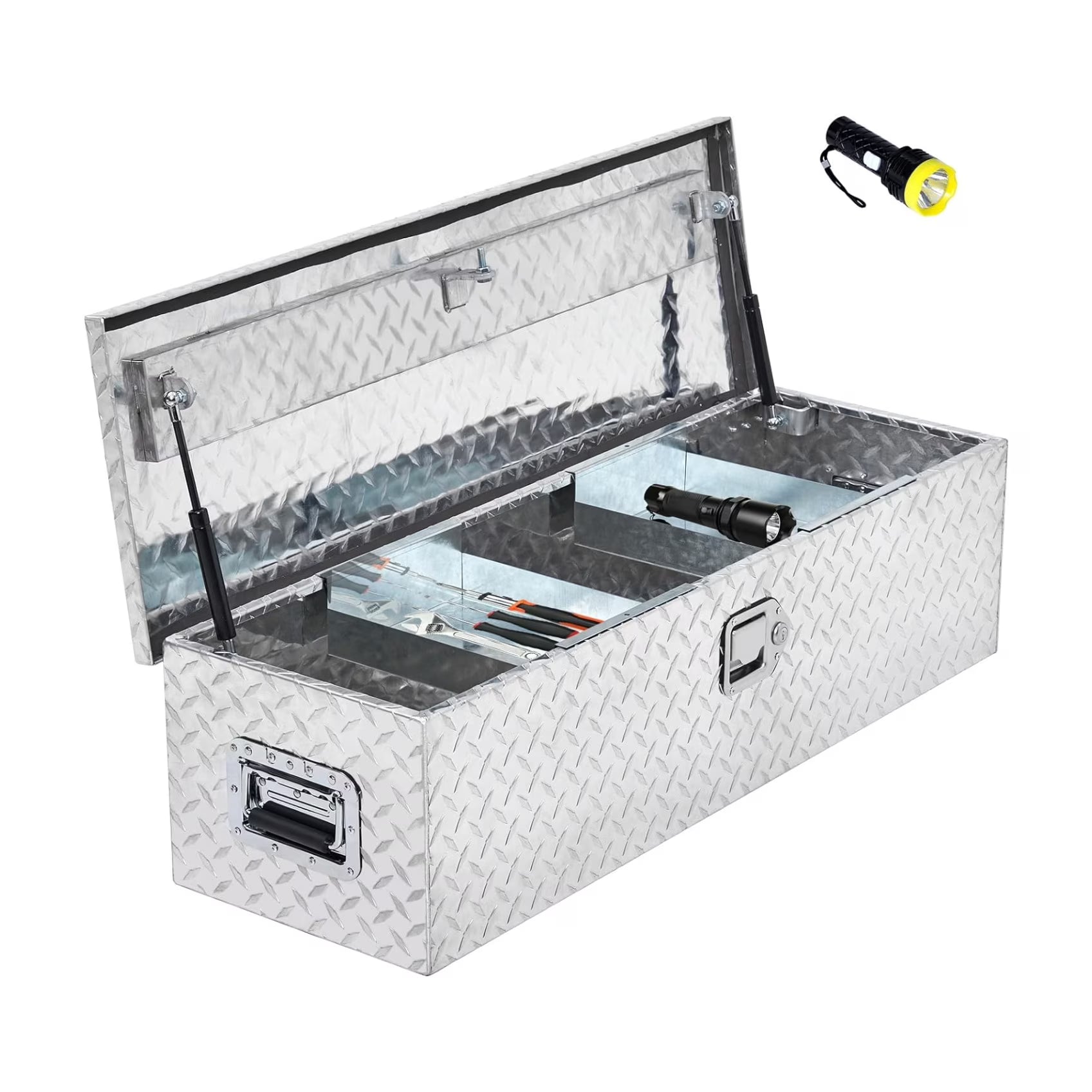 Aluminum Diamond Plate Tool Box 13x13x30 Inch, Heavy Duty Truck Toolbox with Sliding Shelf, Waterproof Truck Storage Organizer Chest for Pick Up Truck RV Trailer with Lock & Keys