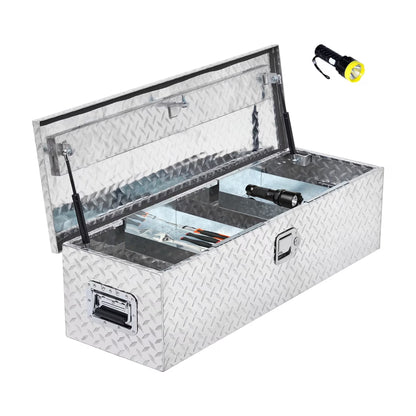 Aluminum Diamond Plate Tool Box 13x13x30 Inch, Heavy Duty Truck Toolbox with Sliding Shelf, Waterproof Truck Storage Organizer Chest for Pick Up Truck RV Trailer with Lock & Keys