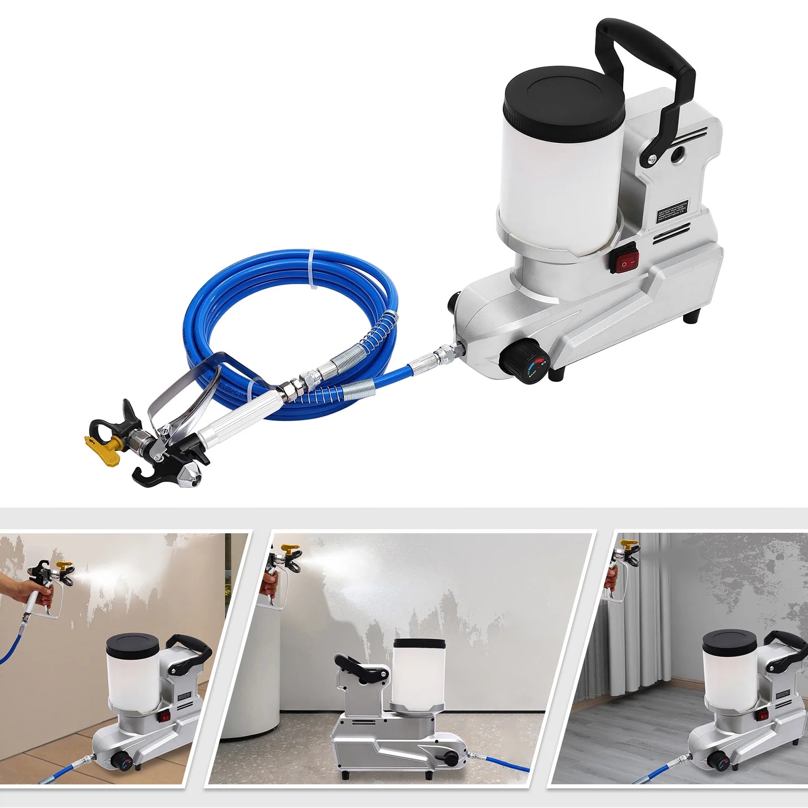 High-Pressure Airless Paint Sprayer, 1600W Copper Motor with 850rpm, 84.54Oz/min Flow Rate & 120MPa Pressure, 0.66Gal Hopper, 16.4ft Hose, Ideal for Furniture/Walls/Fences