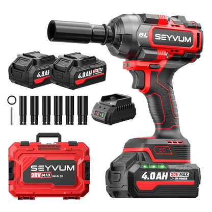 Cordless Impact Wrench, 1/2" Impact Gun, Max Torque 440 Ft-lbs (600 N.m) Heavy Duty Cordless Impact Driver, 3500 RPM Electric Impact Drill, 20V Brushless, 2x4.0Ah Li-ion Battery, 4Pcs Impact Sockets