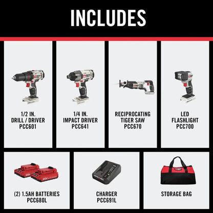 Porter Cable 20V MAX Cordless 4 tool Combo Kit 20 volt
