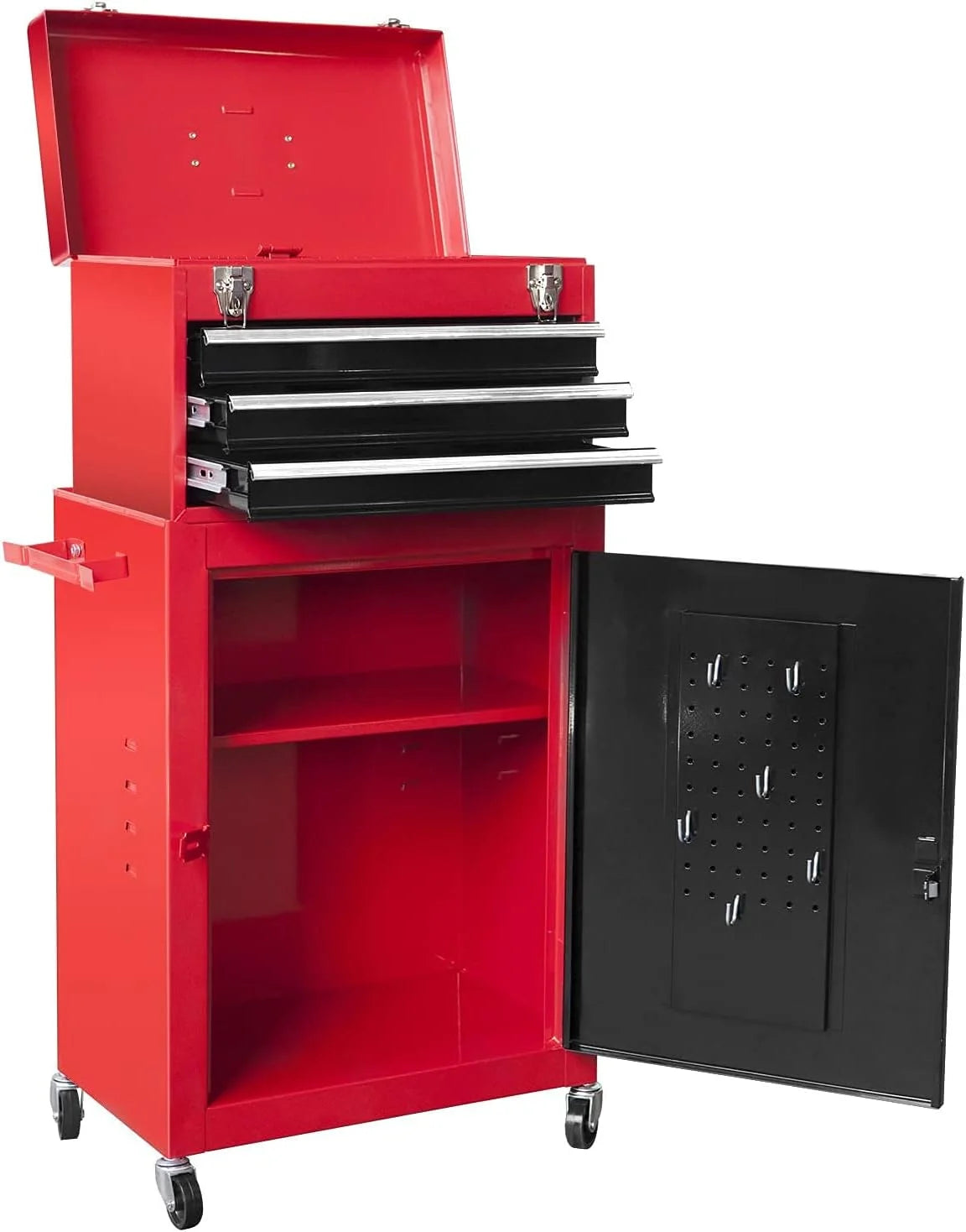 HPDAVV Detachable 3 Drawer Tool Chest Large Storage Cabinet and Adjustable Shelf Red