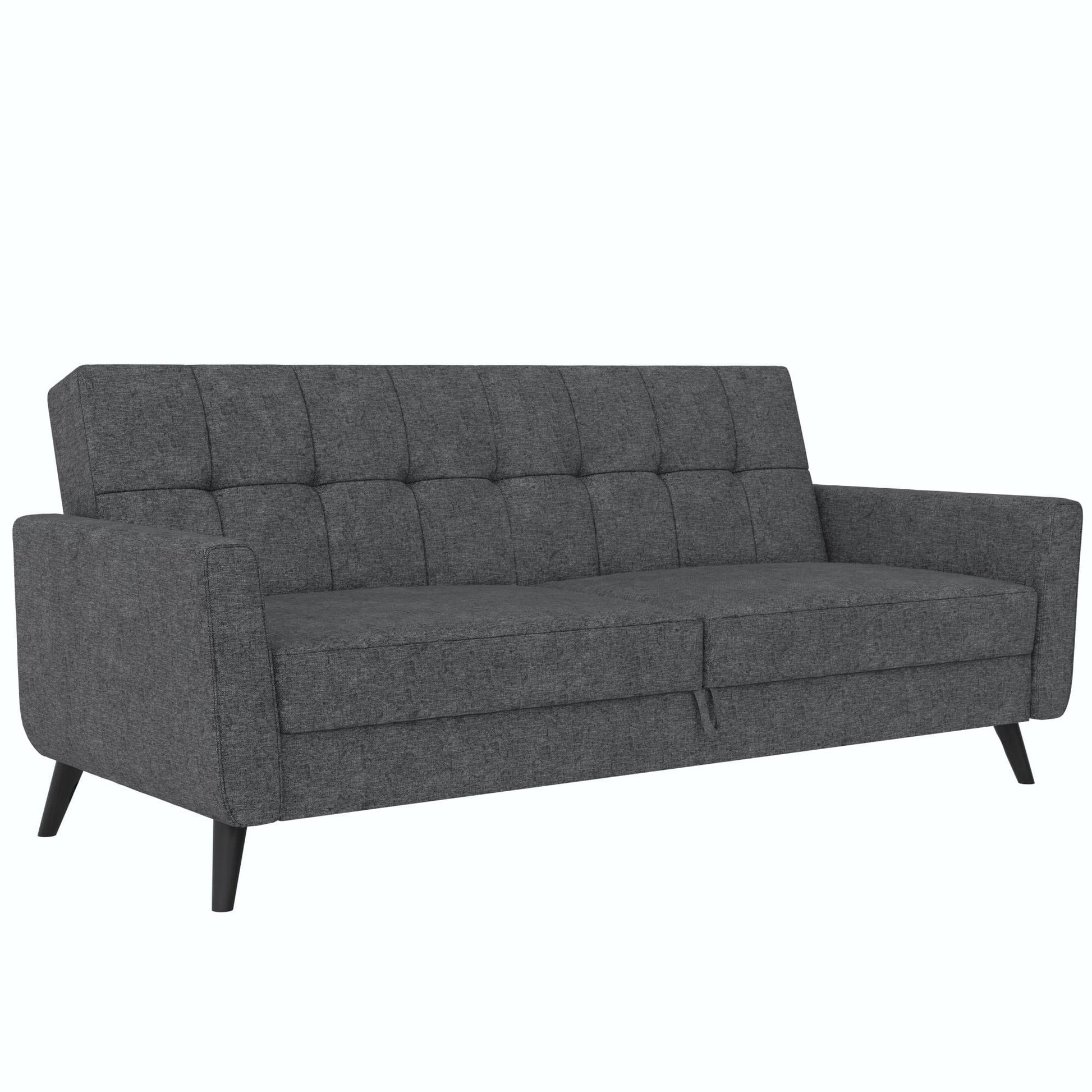 Queer Eye Liam Futon with Storage, Convertible Sofa, Gray Linen