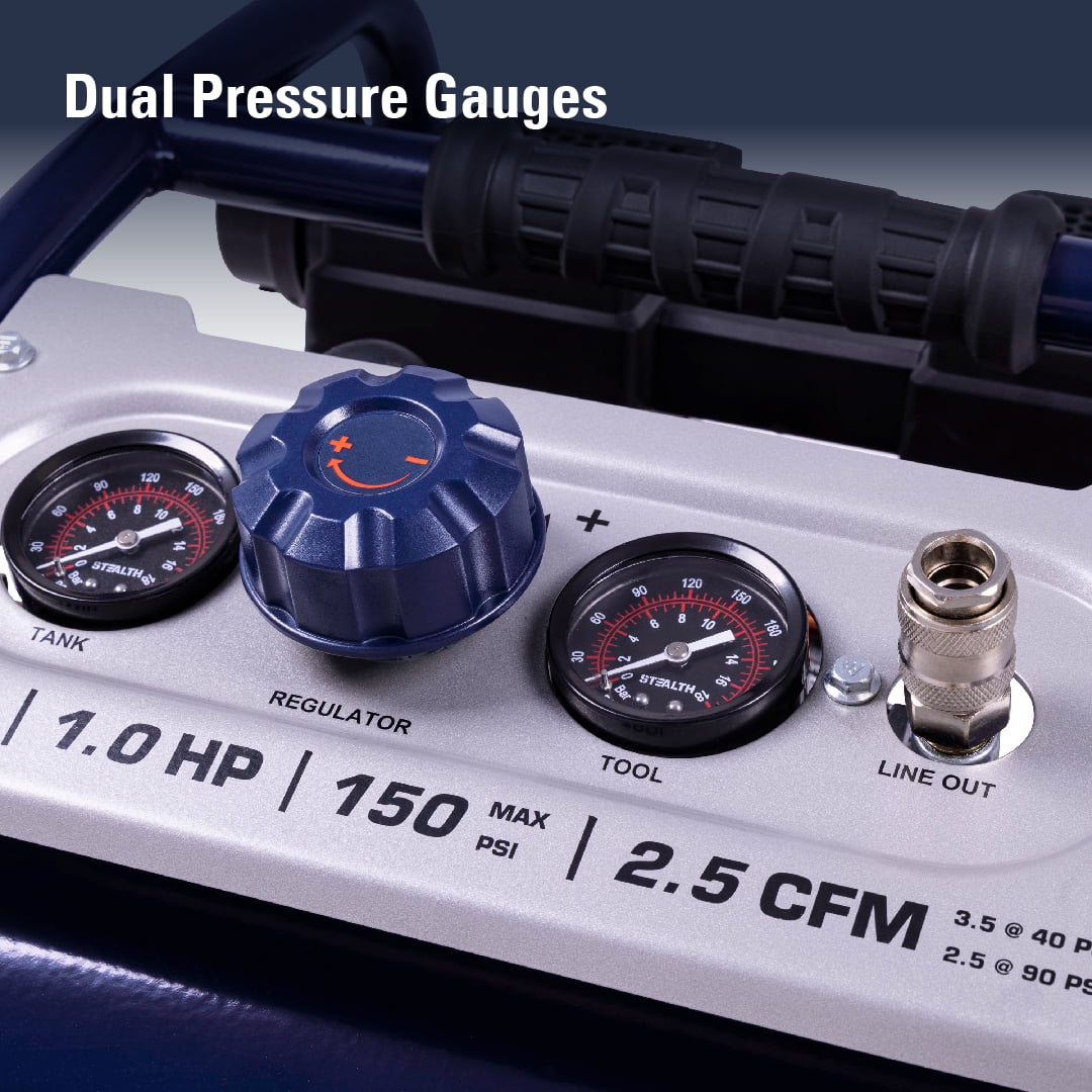 Stealth Ultra Quiet 3 Gallon 150 PSI Portable Electric Oil-Free Air Compressor, Professional Series