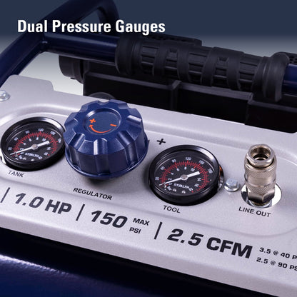 Stealth Ultra Quiet 3 Gallon 150 PSI Portable Electric Oil-Free Air Compressor, Professional Series