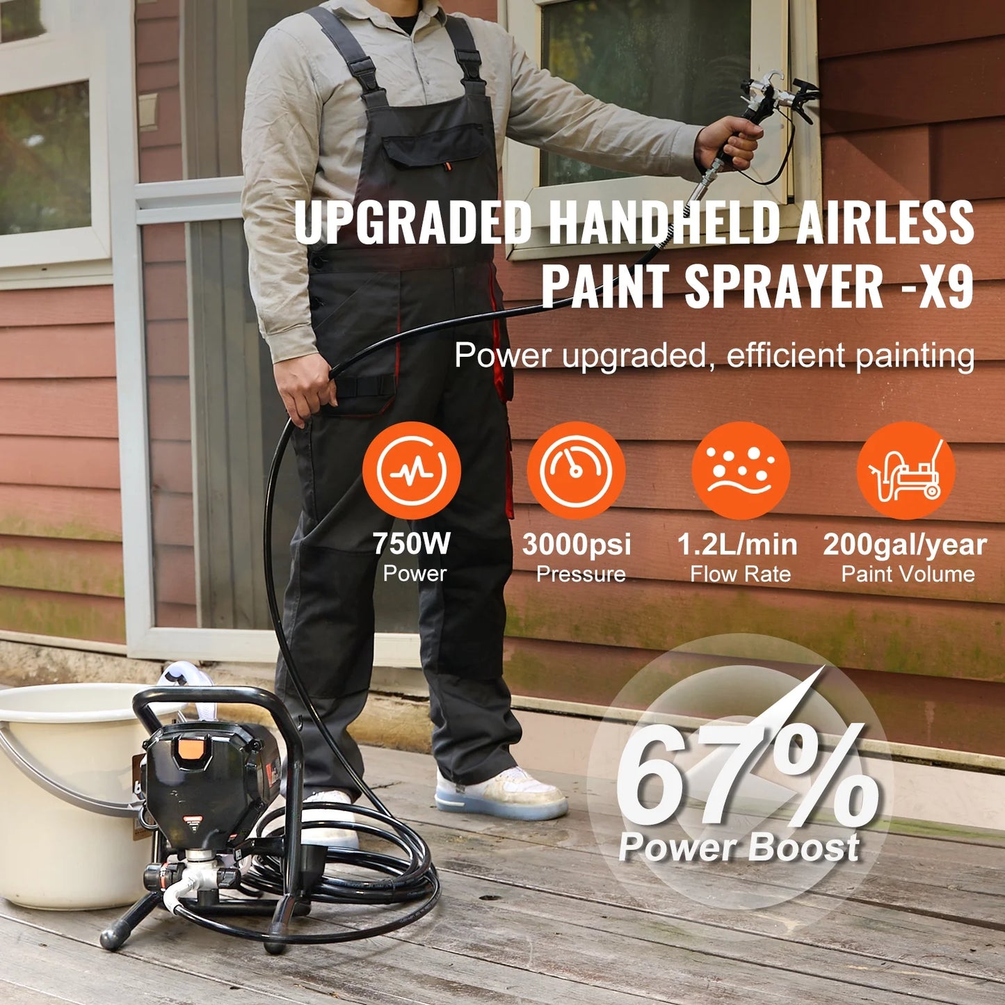 KFFKFF KFFKFF Electric Airless Paint Sprayer, 750W 3000PSI, Ideal for Indoor & Outdoor Furniture, Walls, and Fences, Portable Handheld Sprayer Ensures Smooth & Uniform Coverage
