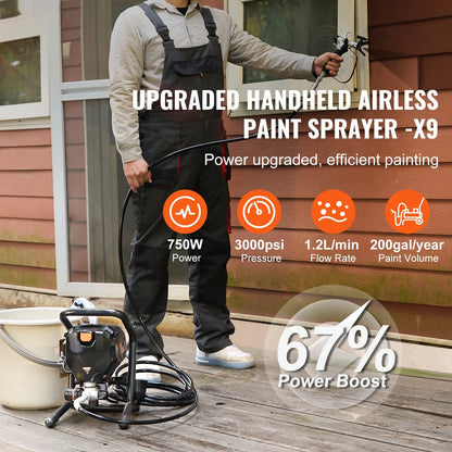KFFKFF KFFKFF Electric Airless Paint Sprayer, 750W 3000PSI, Ideal for Indoor & Outdoor Furniture, Walls, and Fences, Portable Handheld Sprayer Ensures Smooth & Uniform Coverage