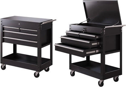 4-Drawer Heavy Duty Tool Cart On Wheels, Locking Rolling Tool Chest with 600+ Lbs Capacity, Powder-Coated Steel, Brake Casters & Multi-Tier Shelves for Garage, Workshop, and Job Site