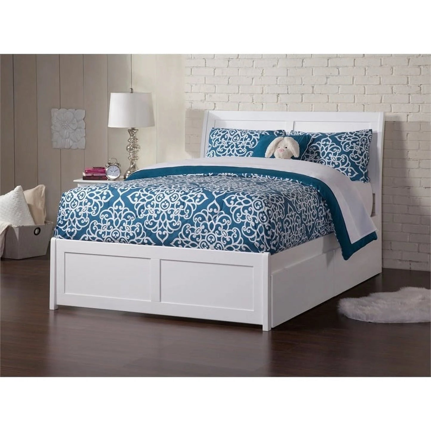 Pemberly Row Traditional Solid Wood Full Storage Platform Bed in White