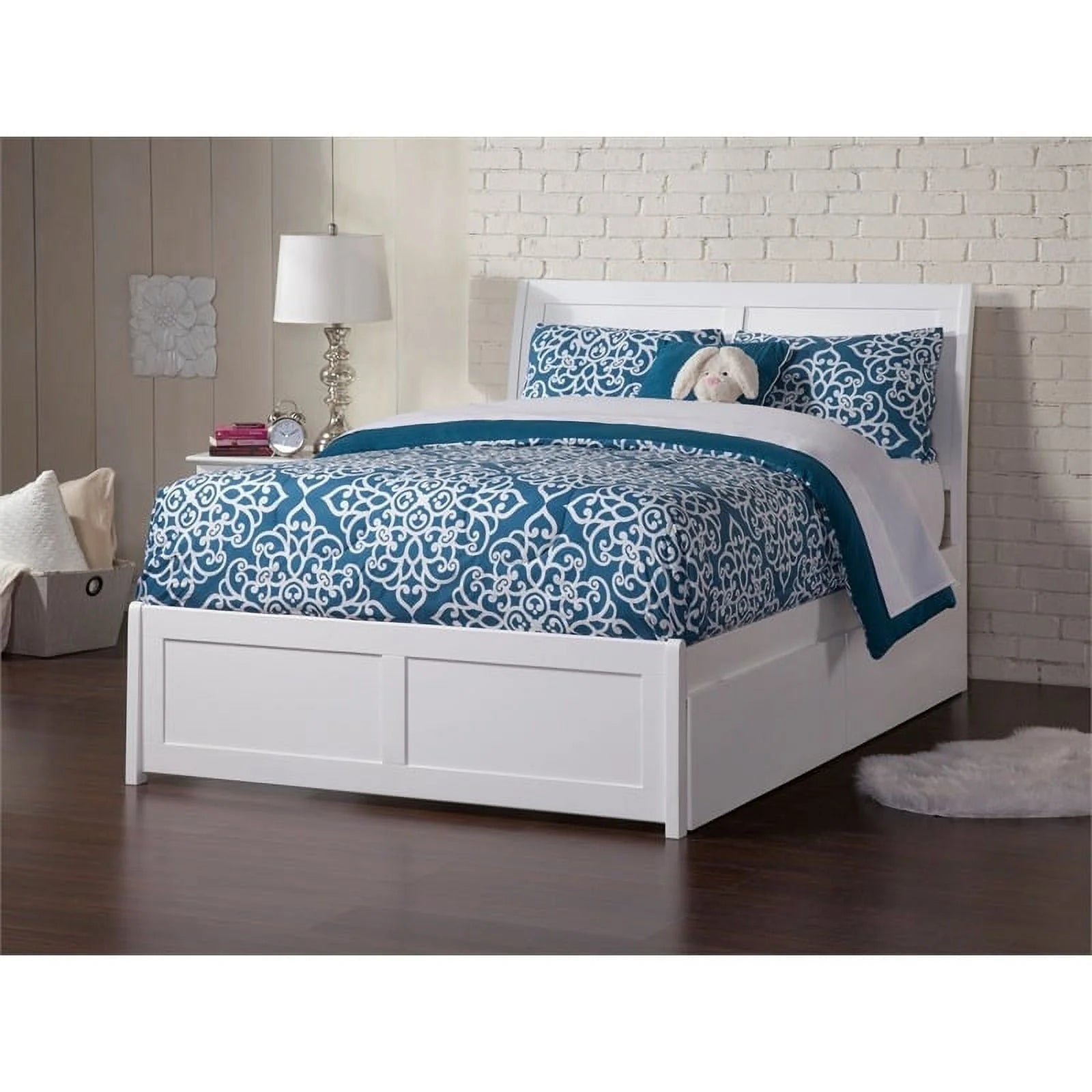 Pemberly Row Traditional Solid Wood Full Storage Platform Bed in White