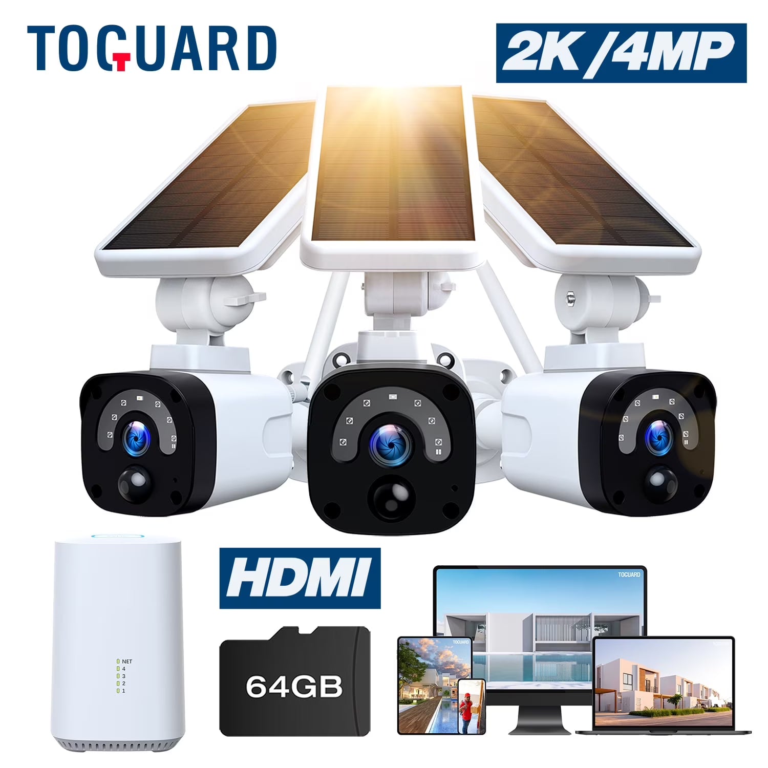 TOGUARD SC51 10CH 4MP Solar Wireless Security Camera System Outdoor with NVR, CCTV Camera Security System HDMI Output