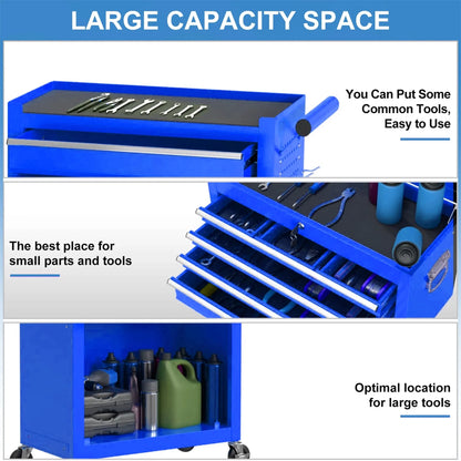 Aukfa Tool Box, 2 in 1 Steel Rolling Tool Chest & Cabinet On Wheels for Garage, 5-drawer, Blue