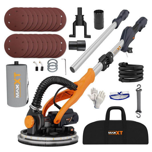 Drywall Sander with Vacuum Dust Collection, 6 Variable Speed Foldable Telescopic Electric Wall Sander, Popcorn Ceiling Removal Tool, 1900RPM Power Sander Tool, LED Light, 18Pcs Sanding Discs,Power D