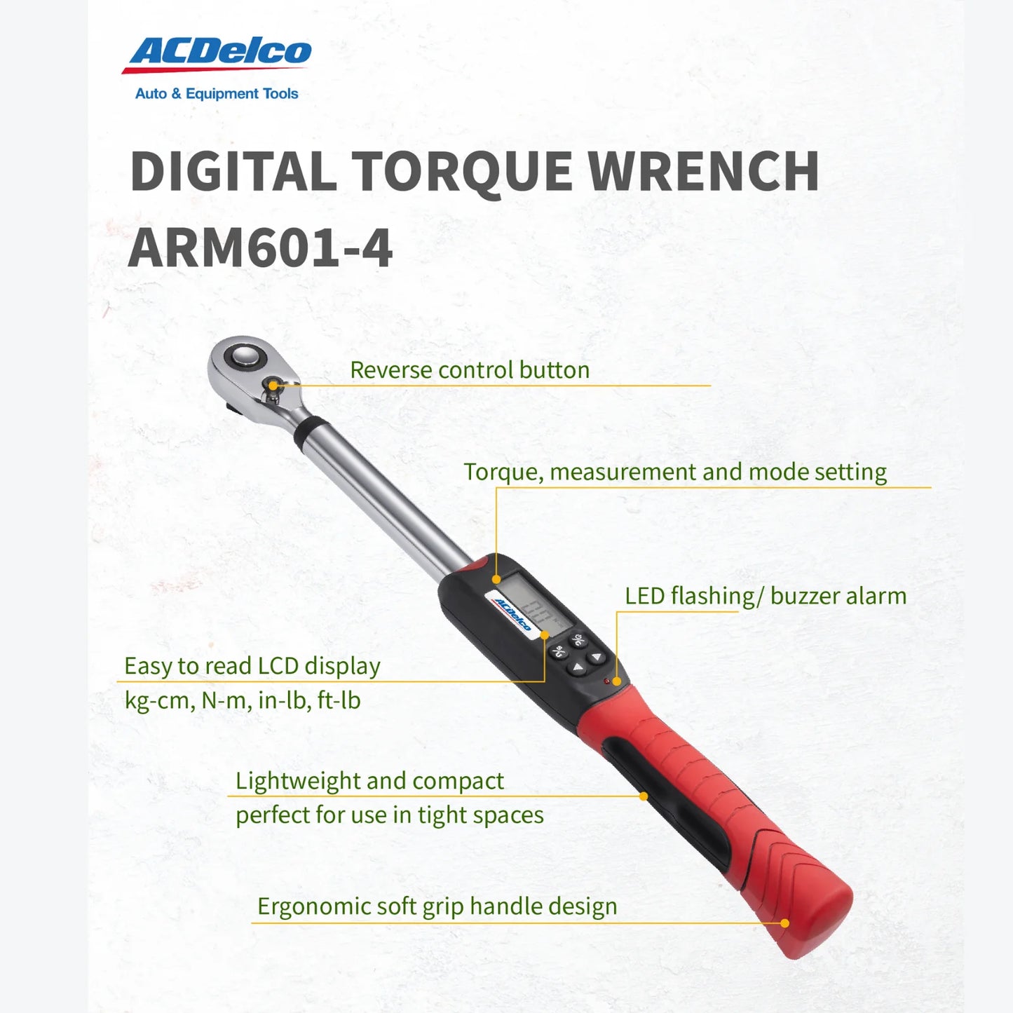 ACDelco ARM601-4 1/2" (14.8 to 147.5 ft-lbs.) Heavy Duty Digital Torque Wrench with Buzzer and LED Flash Notification-ISO 6789 Standards with Certificate of Calibration