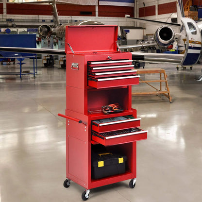 NIGSQJB 3-In-1 Tool Chest on Wheels with 6 Drawers, 52"H Tool Storage Cabinet with Auto Locking System,Detachable Top,Tool Box Organizer for Garage,Workshop,Repair Shop,DIY, Red