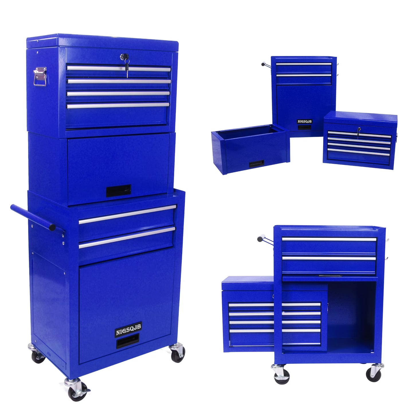 NIGSQJB 3-In-1 Tool Chest on Wheels with 6 Drawers, 52"H Tool Storage Cabinet with Auto Locking System,Detachable Top,Tool Box Organizer for Garage,Workshop,Repair Shop,DIY, Red