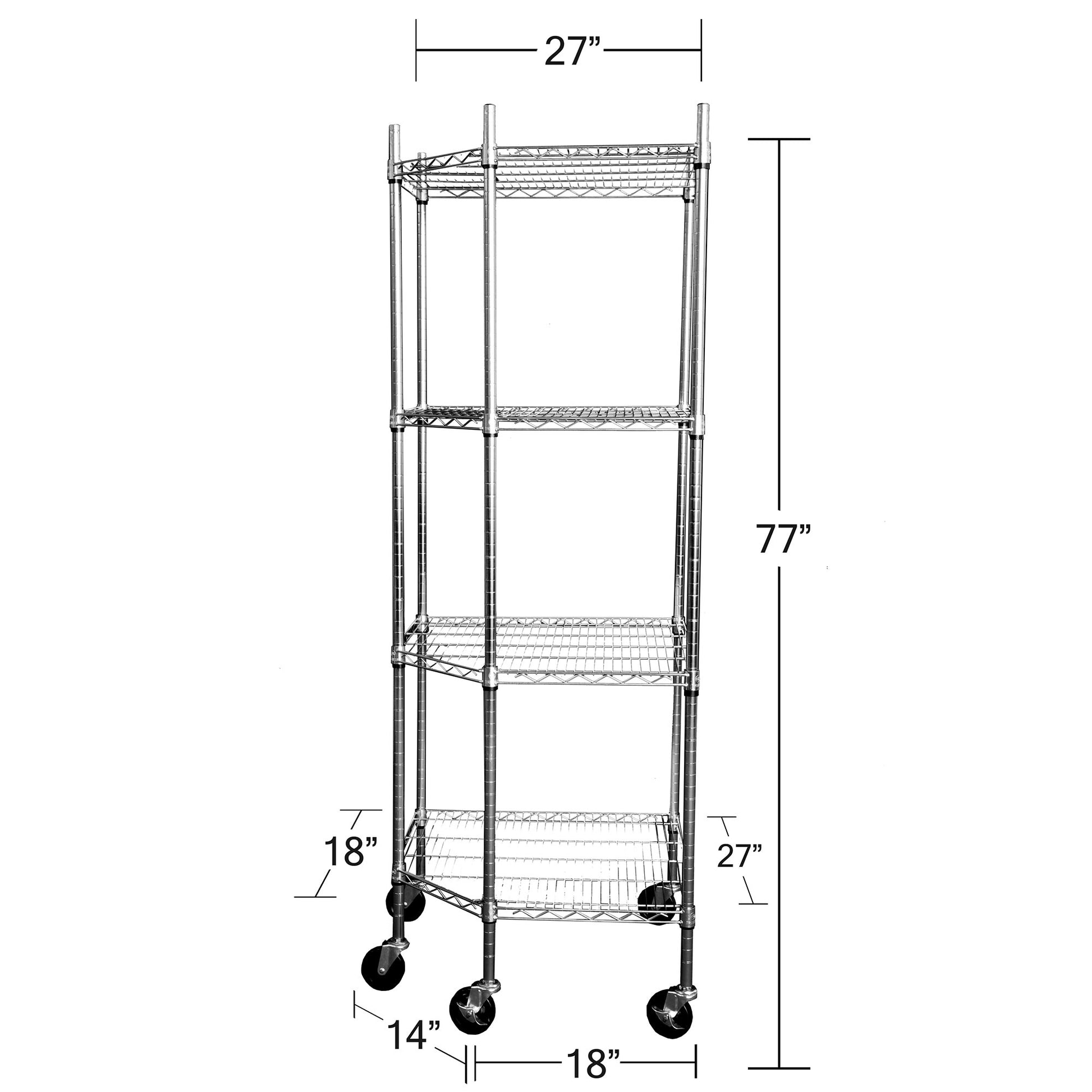 TRINITY EcoStorage 4-Tier Corner Wire Shelving Rack with Wheels, 18' D, NSF, Chrome Color