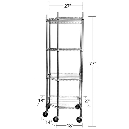 TRINITY EcoStorage 4-Tier Corner Wire Shelving Rack with Wheels, 18' D, NSF, Chrome Color