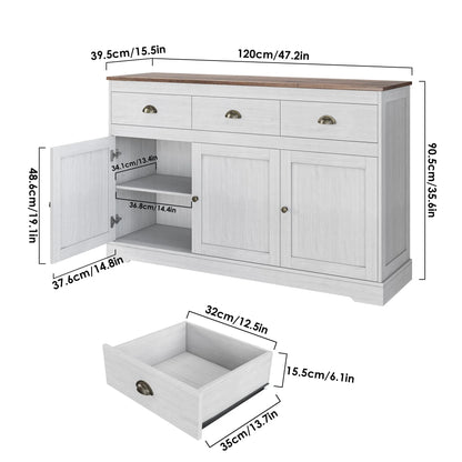 Homfa Sideboard Storage Cabinet with 3 Drawers & 3 Doors, 47.2'' Wide Buffet Cabinet for Dining Room, Antique White