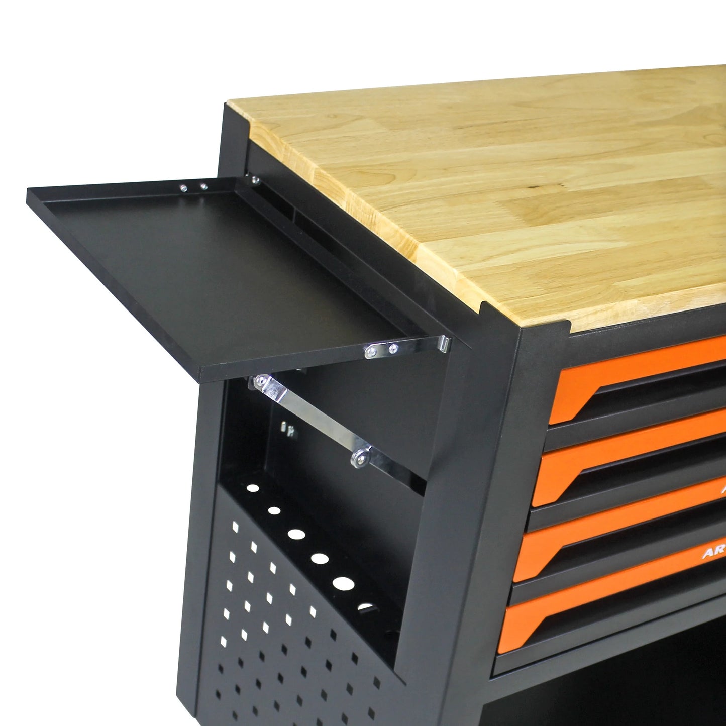 Roromall Rolling Tool Cart with Wooden Top 4 Drawers Foldable Side Panel Multi-Function Tool Chest for Garage Workshop Tool Organizer