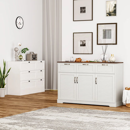 Homfa 53.5'' 3 Drawer Kitchen Buffet Cabinet with Adjustable Shelves, Wood Storage Cabinet with 3 Doors for Dining Room, White