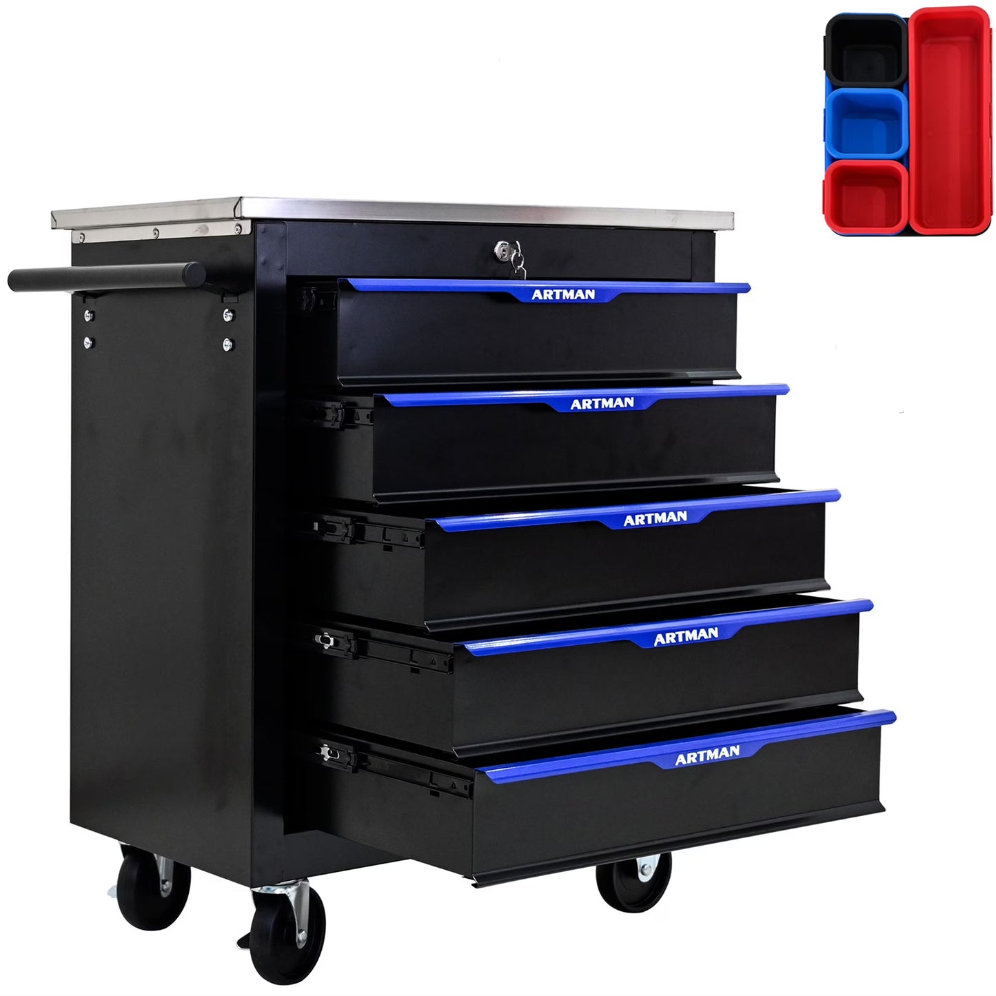 Aukfa Composable 25.9 in Tool Chest with 7 Drawers&7 Plastic Storage Box for Workshop Garage, Black