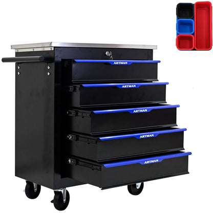 Aukfa Composable 25.9 in Tool Chest with 7 Drawers&7 Plastic Storage Box for Workshop Garage, Black