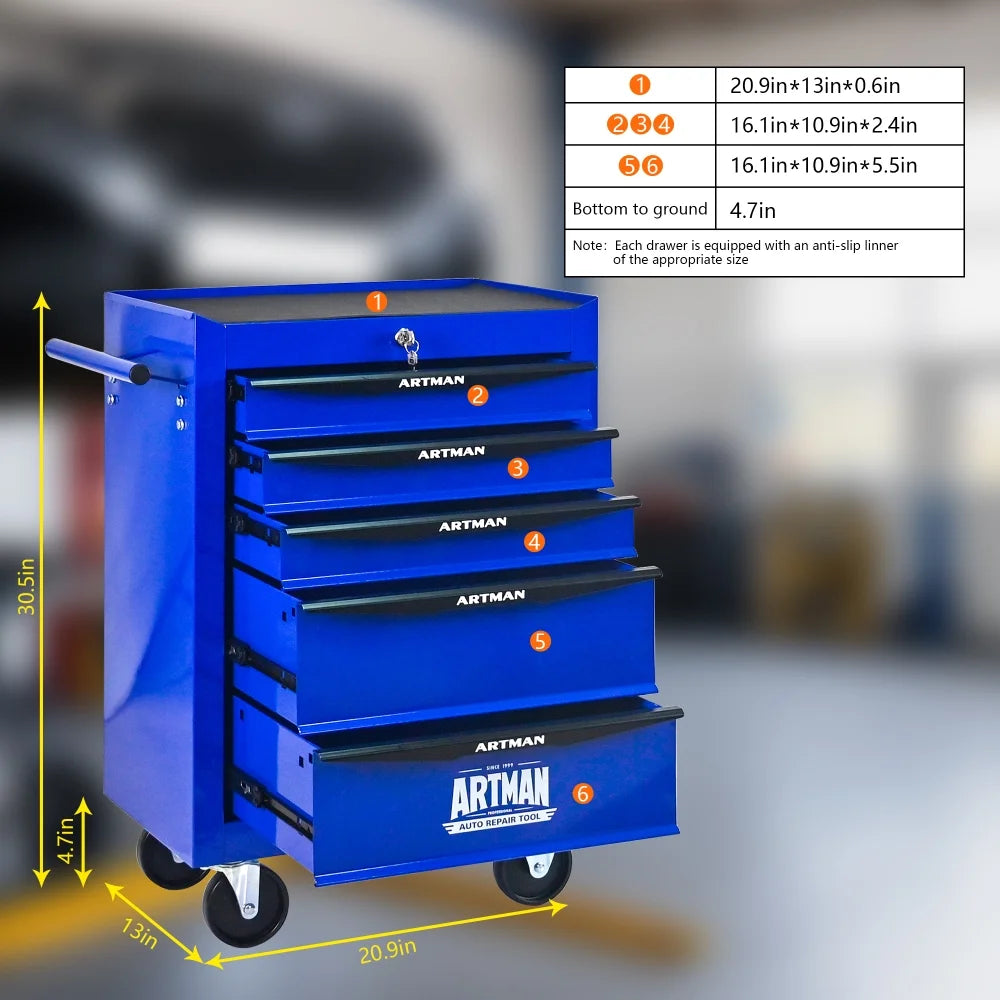Rolling Metal Tool Chest with 5 Drawers, 20" 5-Drawer Tool Chest Cabinet with Ball Bearing Drawer Slides, Steel Tool Storage Box Organizer