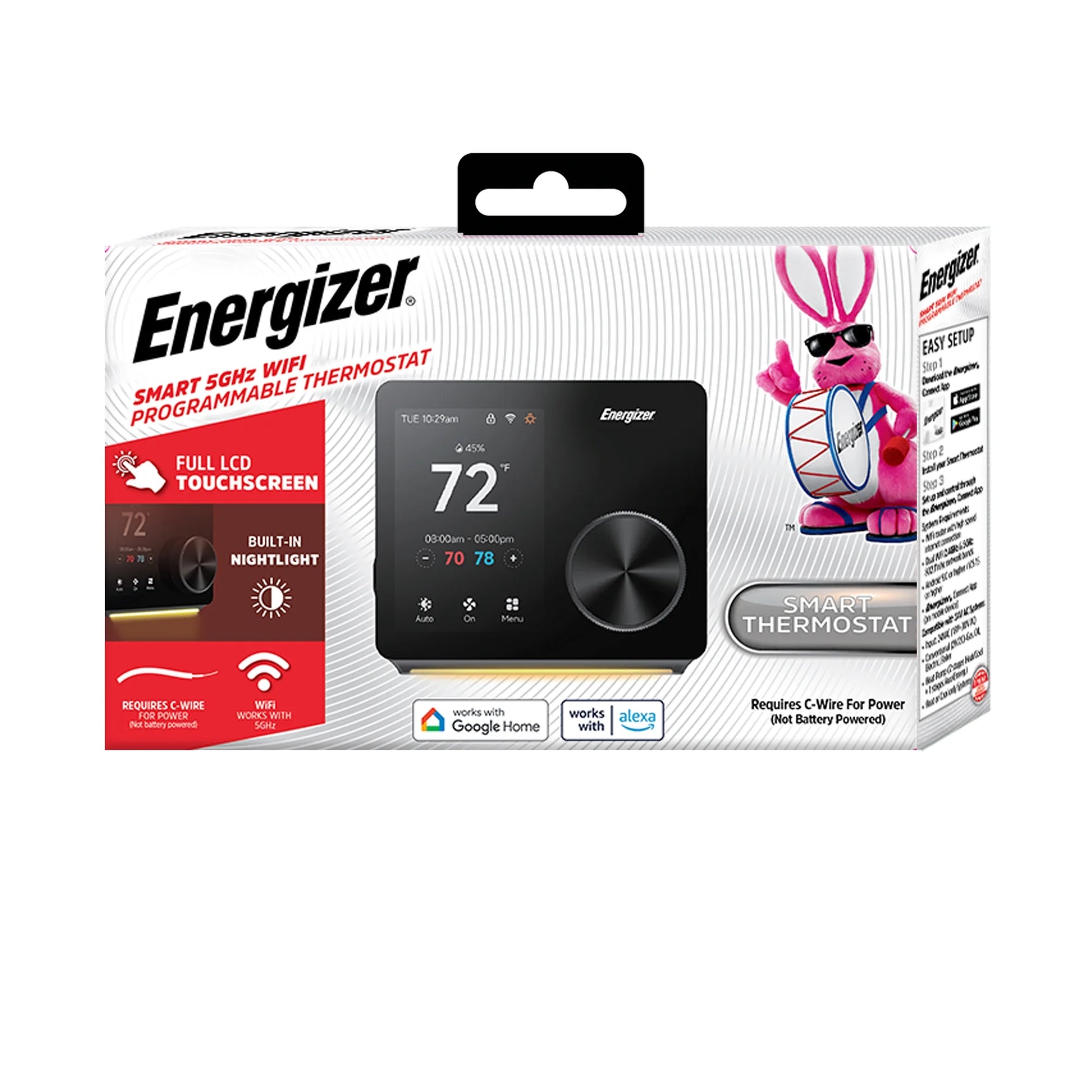 Energizer Smart Thermostat, Programmable Dual Band Wi-Fi Thermostat with 3.5? Color Touch Screen