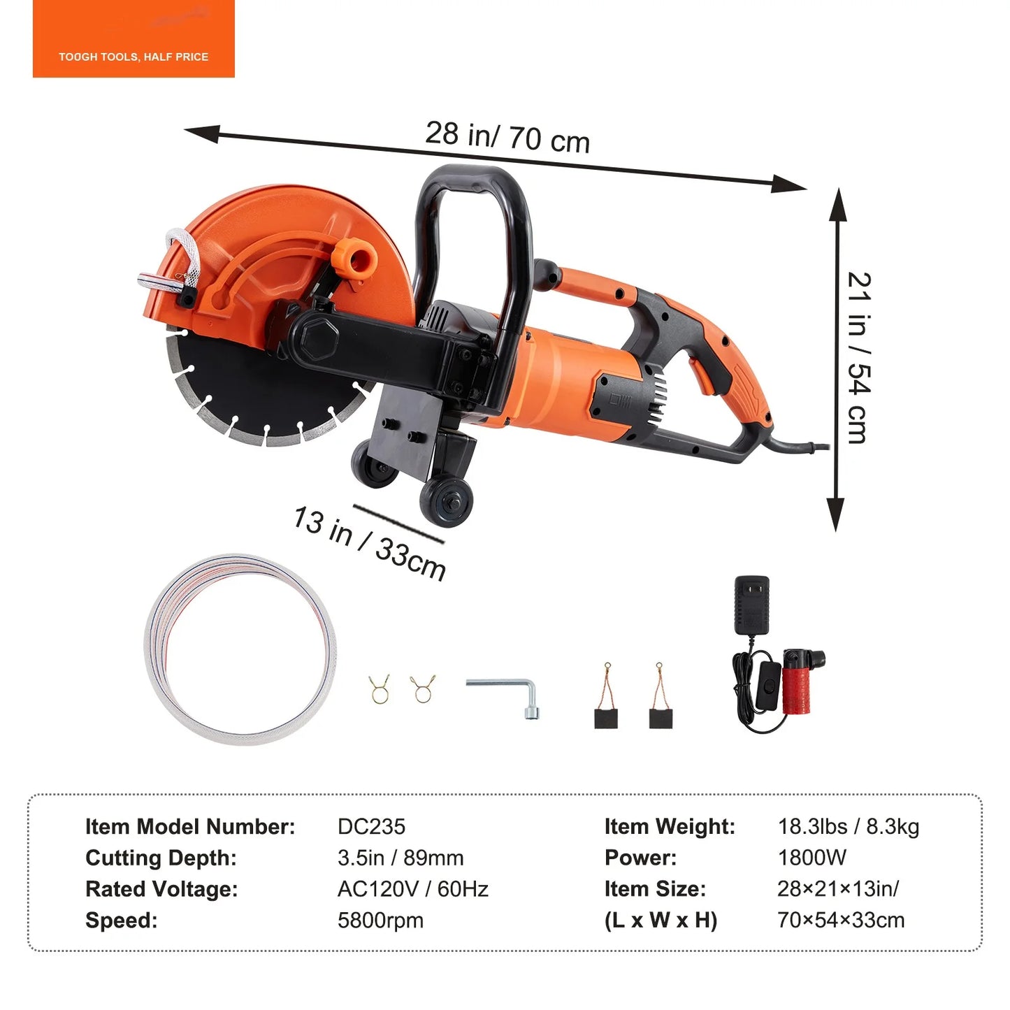 BENTISM 9'' Electric Concrete Saw Wet/Dry 4.5 in Cutting Depth Saw Cutter with Water Pump and Blade, Masonry Saw for Granite, Brick, Porcelain, Reinforced Concrete and Other Material