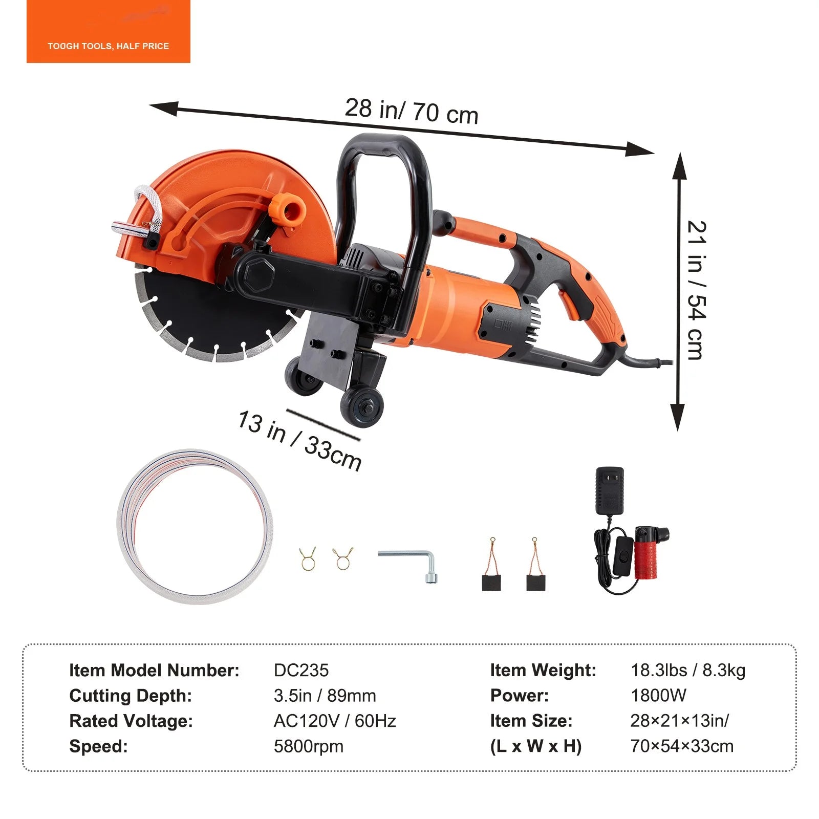 BENTISM 9'' Electric Concrete Saw Wet/Dry 4.5 in Cutting Depth Saw Cutter with Water Pump and Blade, Masonry Saw for Granite, Brick, Porcelain, Reinforced Concrete and Other Material