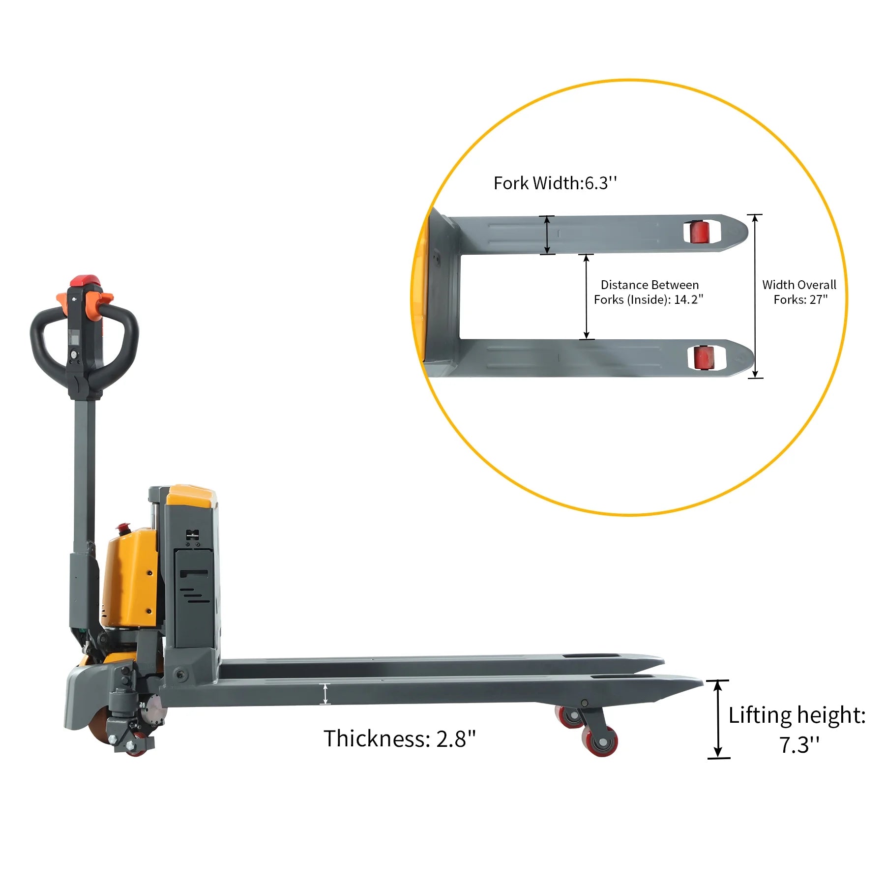 APOLLOLIFT 3" Lowered Full-Electric Pallet Jack 3300lb Lithium Battery Powered Pallet Truck 48"x27" Fork Size