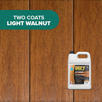 DEFY Extreme Wood Stain and Sealer in One - 5 Gallon Semi-Transparent Waterproof Coating for All Wood Types - Light Walnut