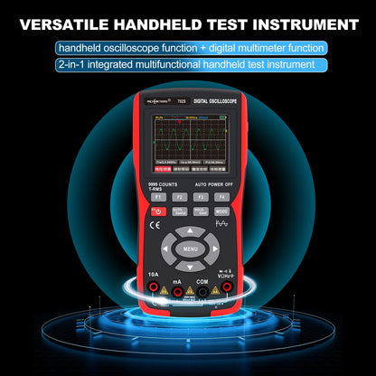 Oscilloscope Multimeter Handheld LCD Digital Multimeter & Oscillometer 2-in-1 Universal Meter Scope Meter 9999 Counts 10MHz 48MSa/s Single Channel Measuring AC/DC Voltage & Current Resistance