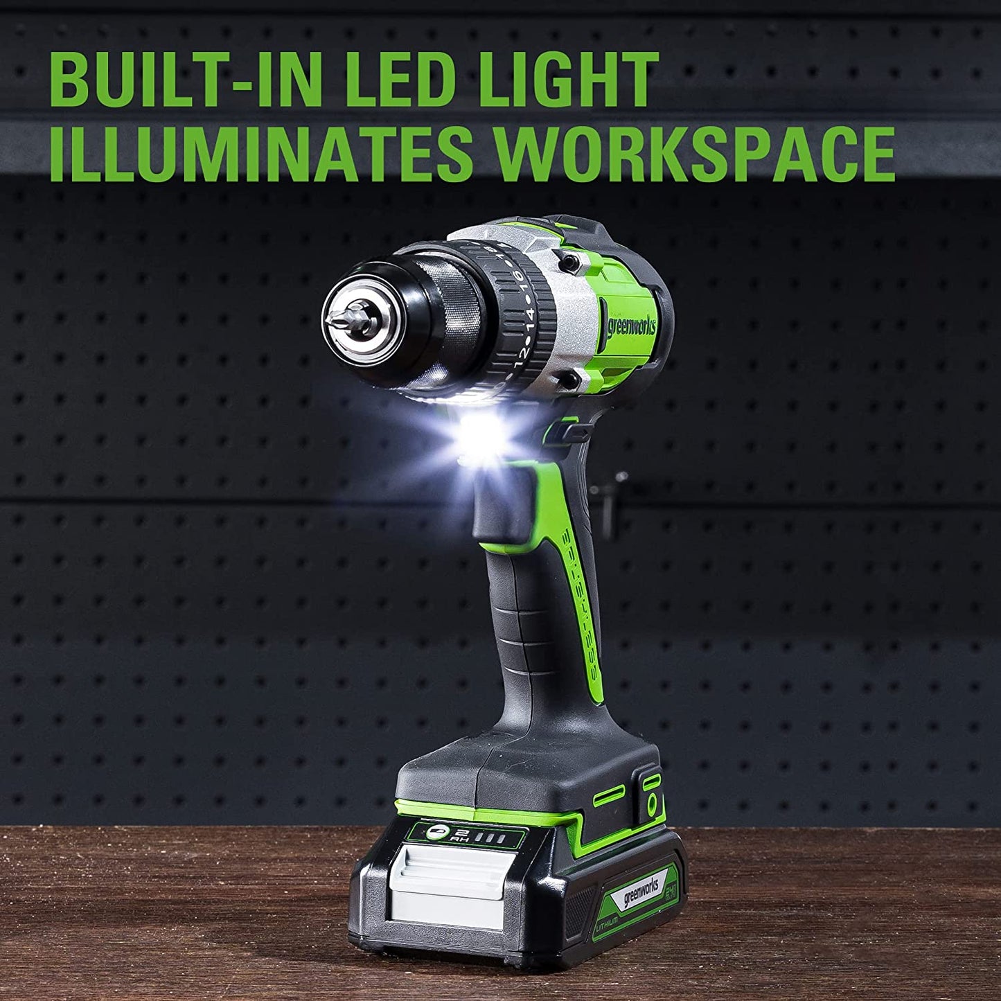 Greenworks 24V 1/2" Cordless Brushless Hammer Drill Kit + 2Ah Battery & Charger 3706602