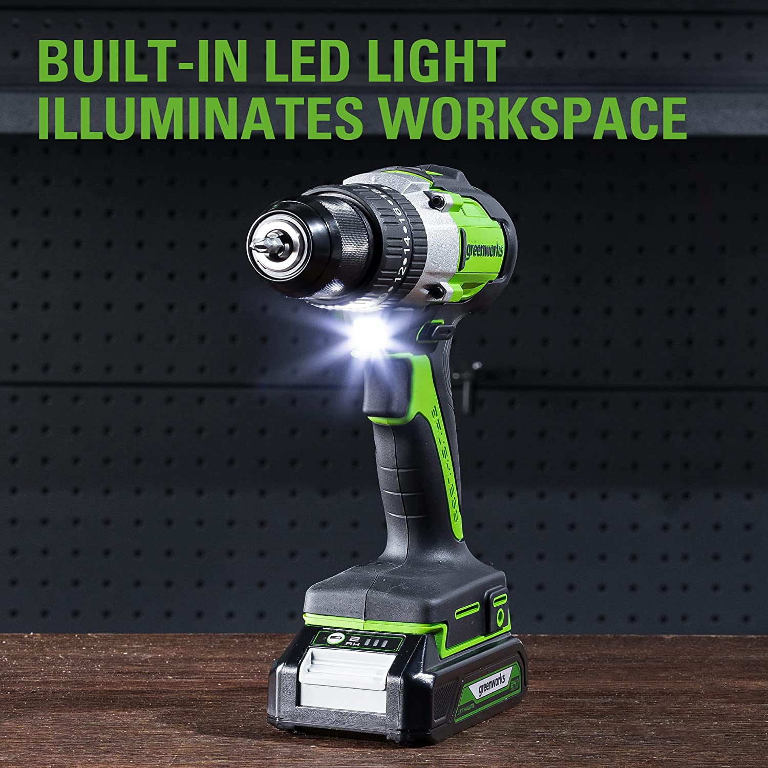 Greenworks 24V 1/2" Cordless Brushless Hammer Drill Kit + 2Ah Battery & Charger 3706602