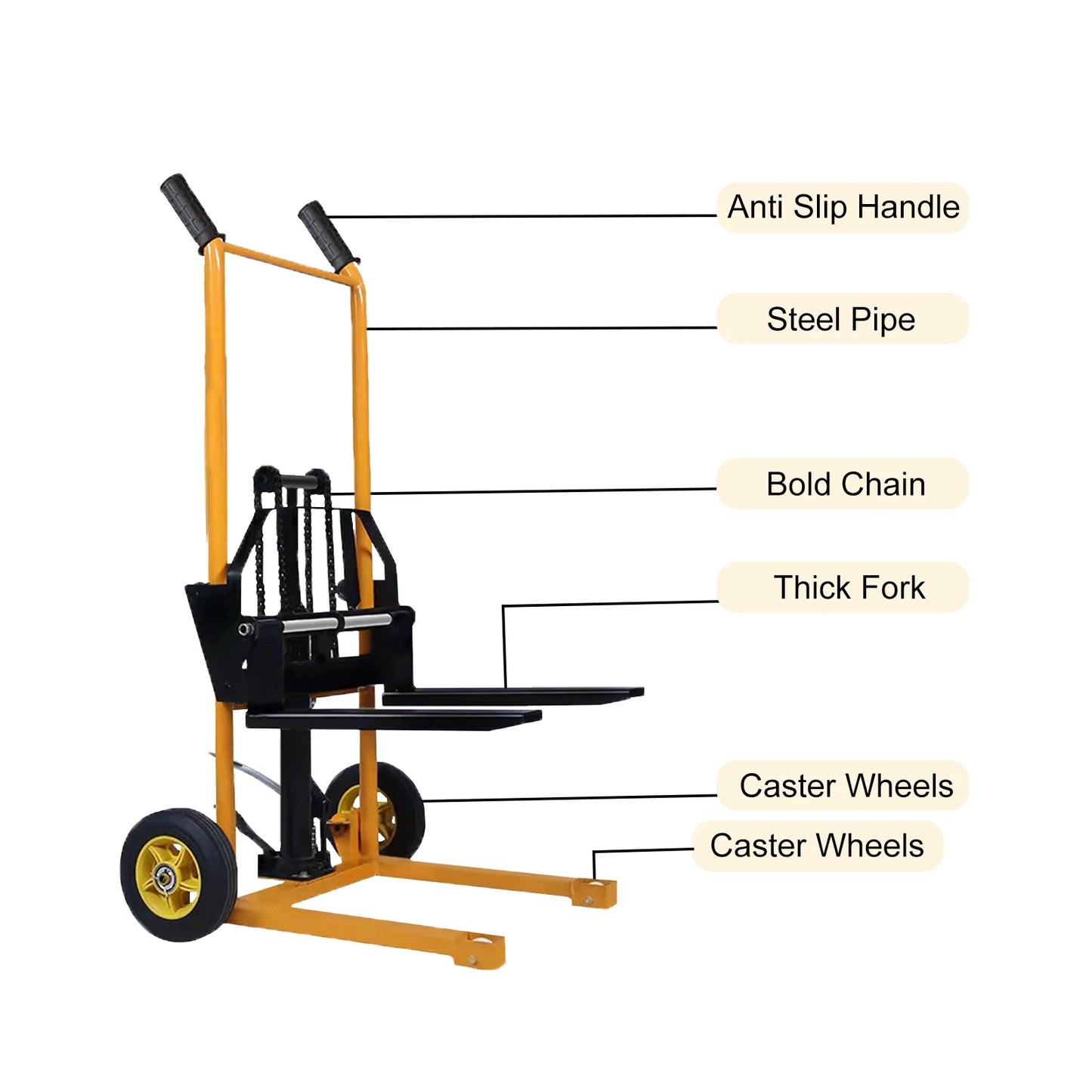 Small Manual Forklift Hydraulic Stacker, Portable Material Lift Truck with Adjustable Forks and Fixed Legs, 440 Lbs Straight Wheel Stacker Truck (Without Pallets)