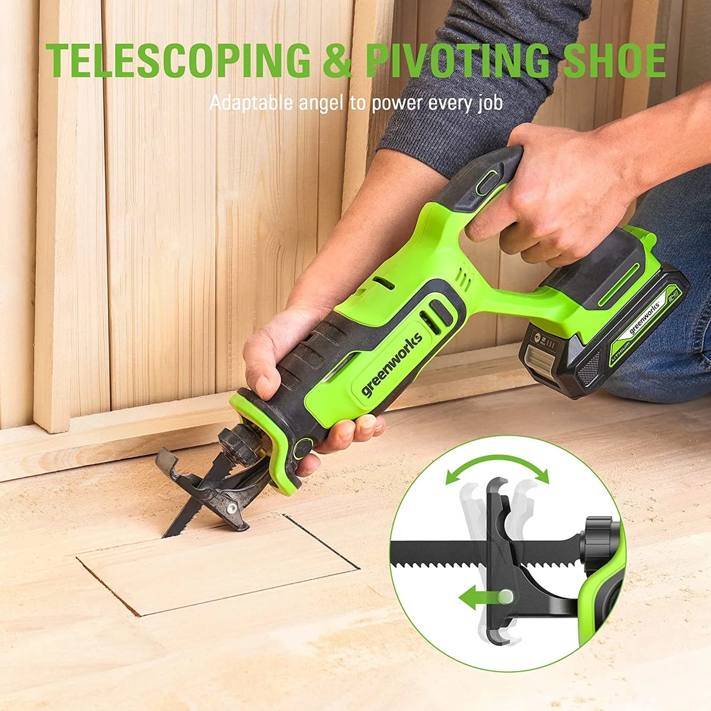 Greenworks 24V 1" Brushless Reciprocating Saw Kit with 2 Ah Battery & Charger 1201002