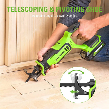 Greenworks 24V 1" Brushless Reciprocating Saw Kit with 2 Ah Battery & Charger 1201002